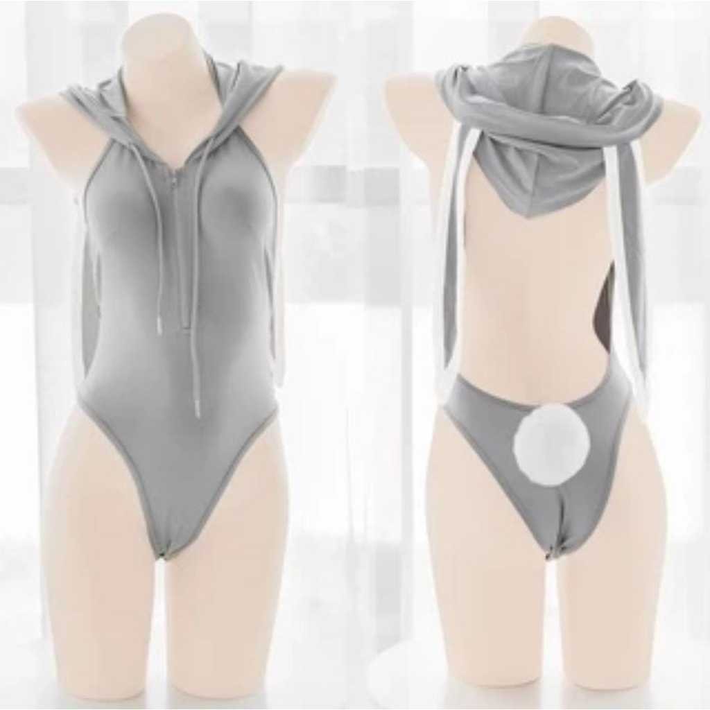 Terbaru Lizzievibes Cosplay Baju Sexy Rabbit Bodysuit Hoodie Kuping Kelinci Cute Termurah