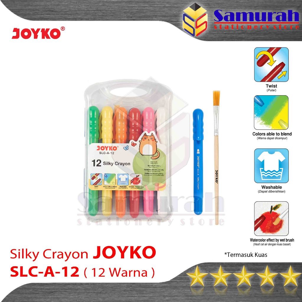 

Crayon SIlky SLC A 12 Warna + Kuas / Krayon Halus Lembut SLC-A-12 Hard Case Tidak Beracun