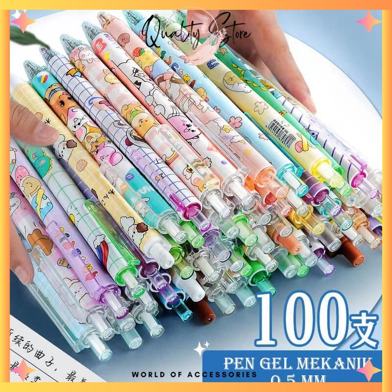 

QS - 12PCS / LUSIN PEN GEL MEKANIK ALAT TULIS MIX MOTIF KARTUN / PULPEN GEL MEKANIK LUCU / PULPEN