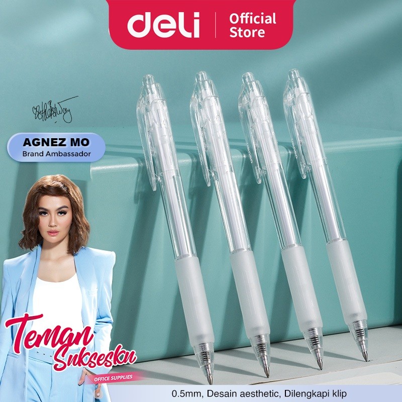 

Deli Gel Pen Pulpen Gel Retractable Tinta Hitam 0.5mm A057B-01 12 pcs