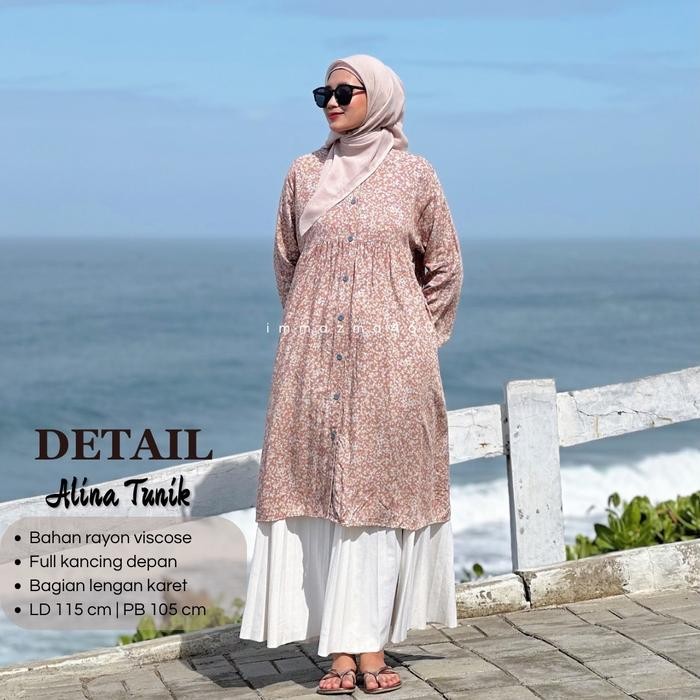 Syamira- Alina Tunik Midi Rayon Motif Bunga-bunga