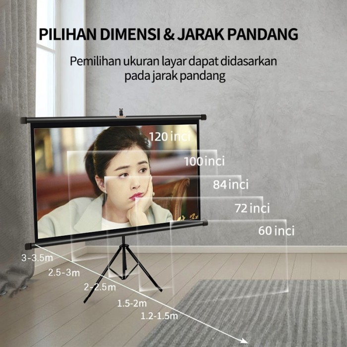 Layar Proyektor Manual Gantung (Layar Proyektor 72") Layar Proyektor 4:3 72 inci Layar proyektor