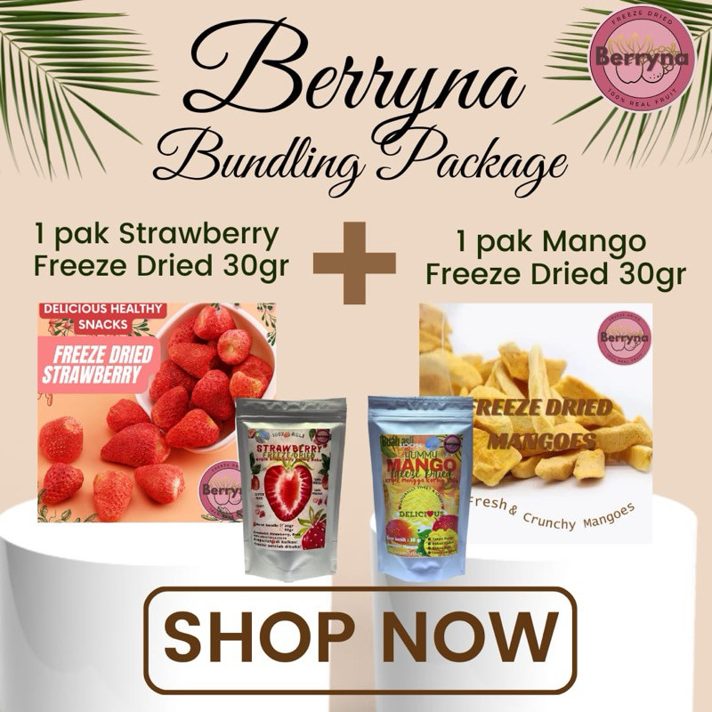 

Berryna Strawberry & Mango Crispy Bundling paket stroberi & mangga Freeze dried 30g