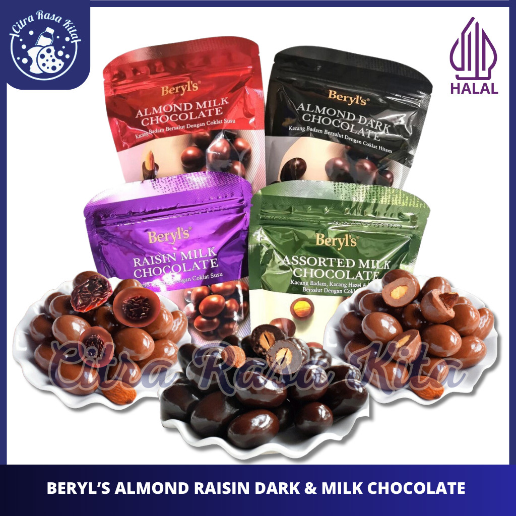 

Beryls Almond Raisin Milk Chocolate & Dark Chocolate/Coklat Beryls Bersalut Almond dan Kismis 250g