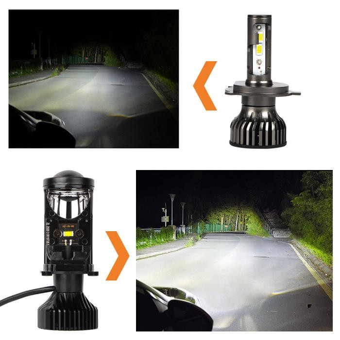 PREMIUM 2PCS Y6D/ H4 Lampu Depan Mobil LED 50W Lensa Proyektor Mini H4 6000k 30000LM Lampu Mobil LED