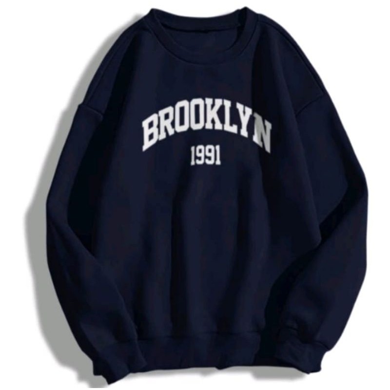 Sweater Crewnek pria kekinian Brooklyn sweater santai lembut