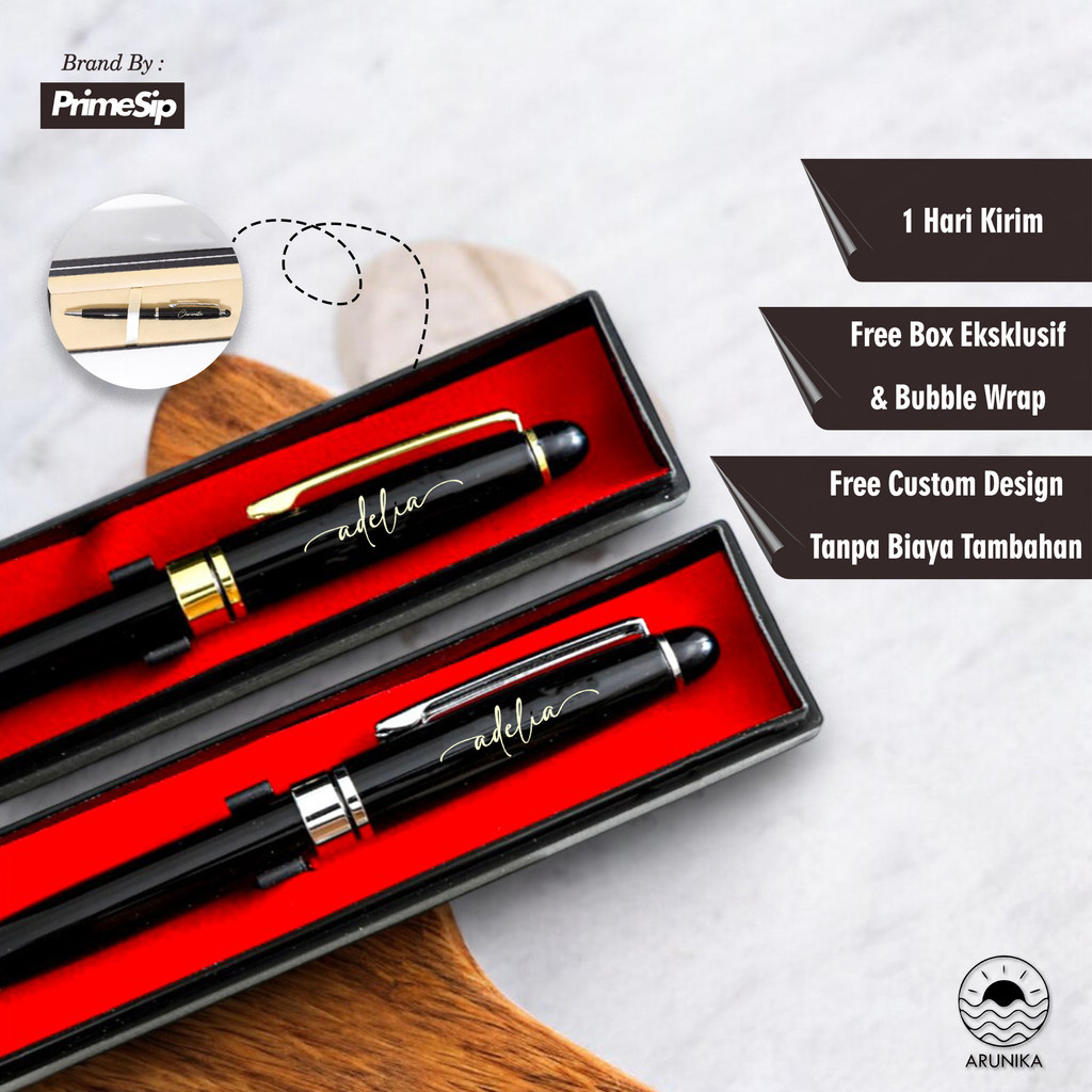 

UM1 Pulpen Estetik Pen Bolpoin Custom Nama dan Logo + Box untuk souvenir kado hadiah