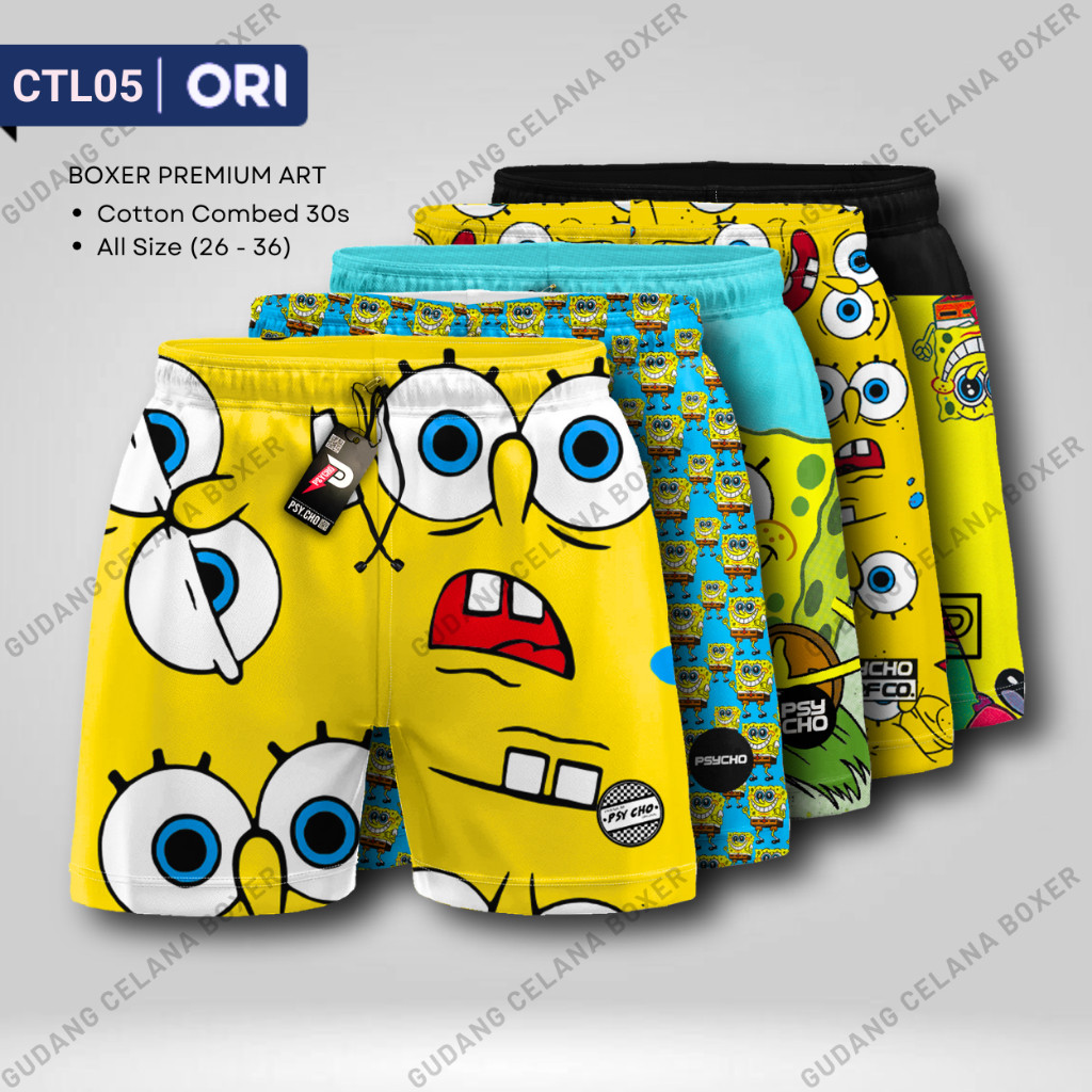 CTL-05 Boxer pria Grosir celana bokser kolor spongebob anime Celana pendek pantai pakaian dalam