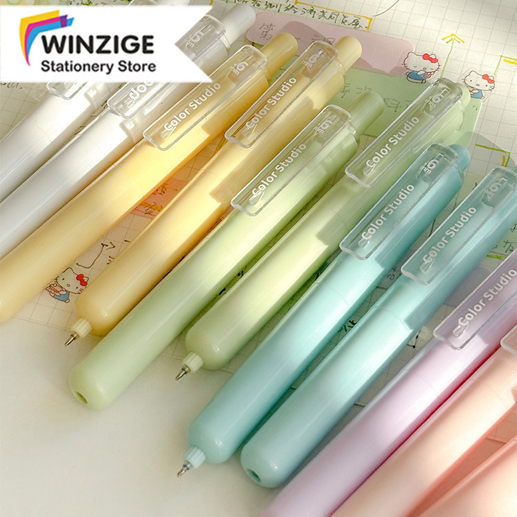 

UM1 Winze Set 5 pulpen gel warna warni 0.5mm pena mekanik lucu aesthetic gel pens hitam morandi