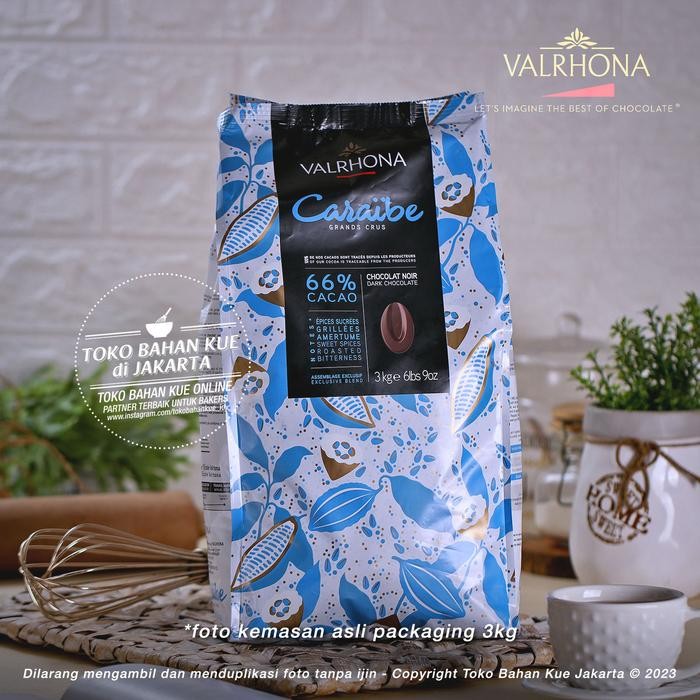 

Valrhona Caraibe 66% Dark Chocolate Couverture 1kg Repack Cokelat