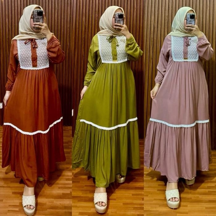 Mosya- Zena Gamis Rayon Twill Mix Renda Bangkok