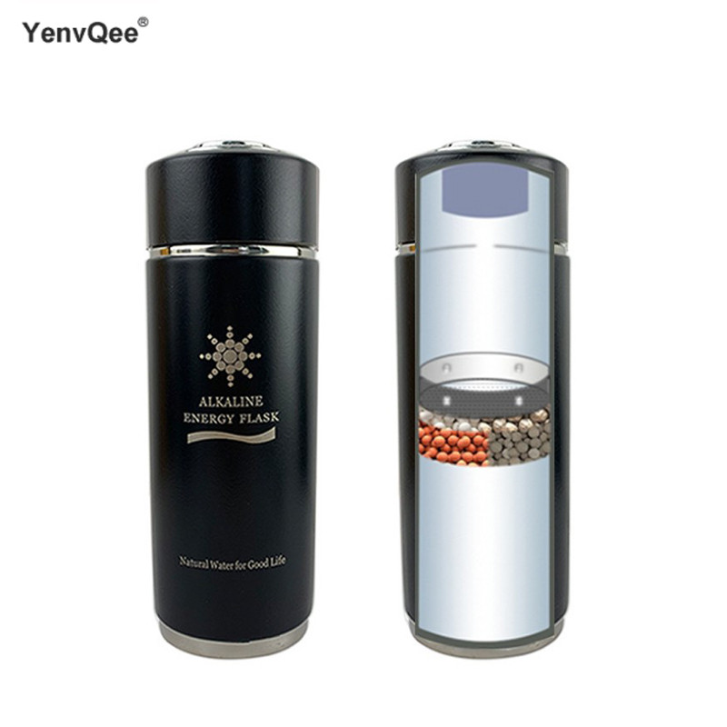 YenvQee 380ML Stainless Steel Protable Quantum Alkaline Water Bottle Flask Bottle Electrolytic