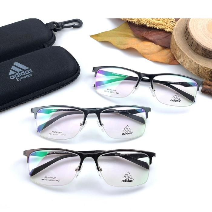 Paling Baik Frame Kacamata Pria Wanita Sporty Kotak Adidas Aluminium Rx110 Half Frame Gunmetal Grey