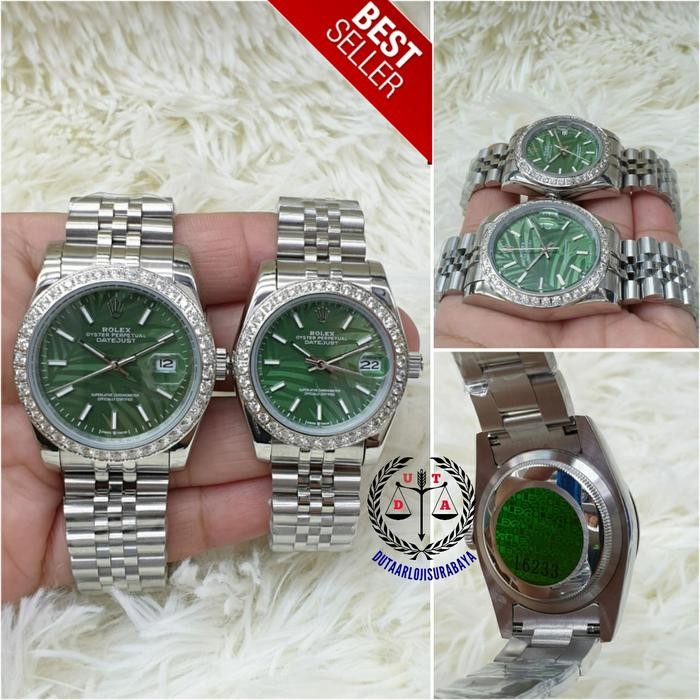 Jam Tangan Rolex Couple Automatic Ring Mata Tali Rante Full Silver Asli 100%