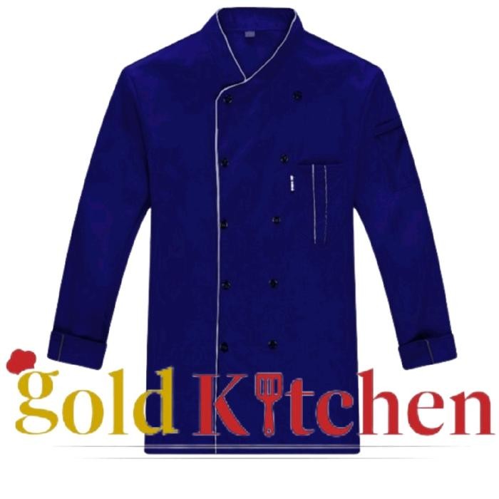 New Baju Koki Chef Jacket Baju Chef Seragam Koki Pria Wanita Gold Kitchen Abu Biru Hitam Merah Navy