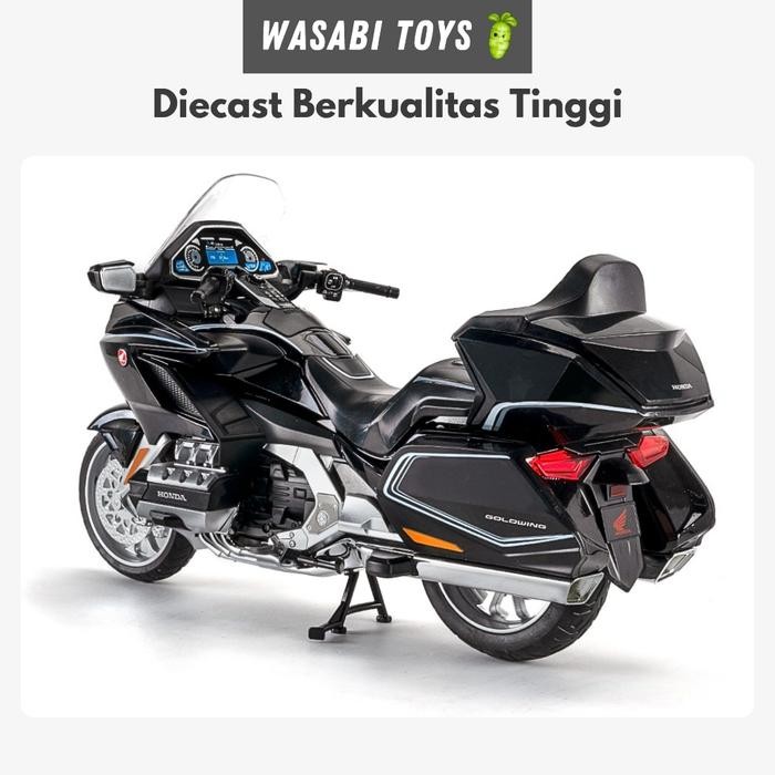 terbaru  diecast 1:11 honda goldwing miniatur motor (fitur lampu, suara, suspensi, detail