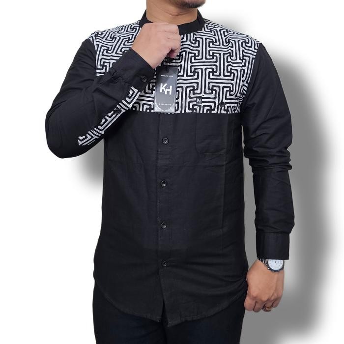 Zuhud- Kemko KH Dewasa Kemeja Koko Pria Katun Print Jumbo Baju Kain