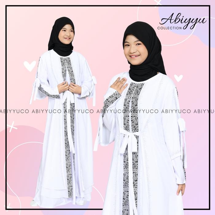 Hayya- Abiyyuco TA9003A Baju Abaya Turki Putih Anak Turkey Remaja Tanggung Perempuan Bisa Couple