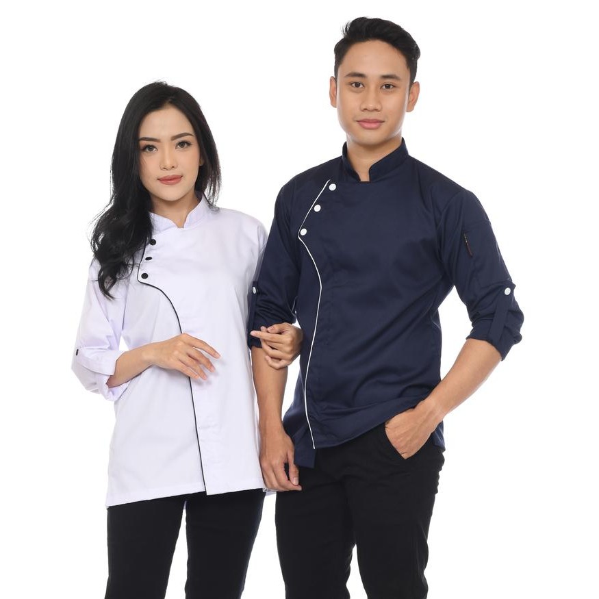 New Baju Chef Baju Koki Chef Jacket Pria Wanita Lengan Panjang Warna Hitam Navy Abu Putih Pendek