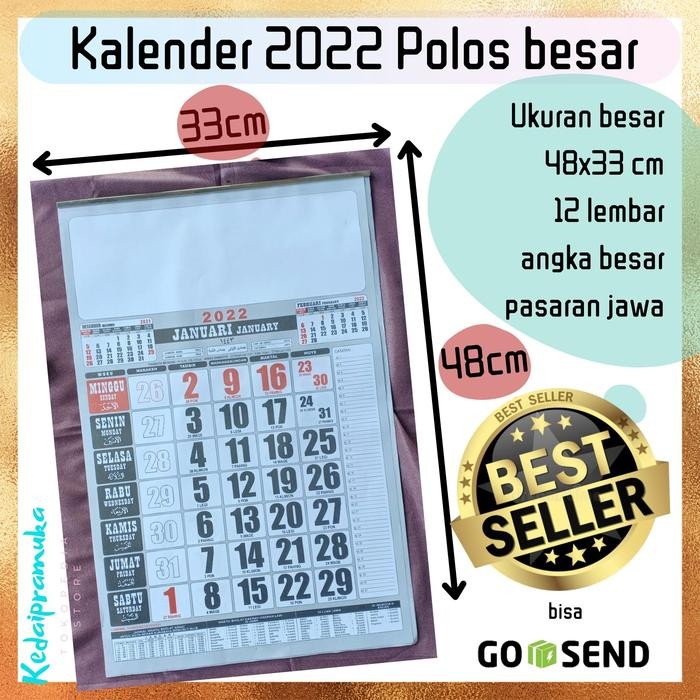 

No.OneBest- Kalender 2022 Polos 12 Lembar Angka Besar Ukuran 50x35 cm Jumbo