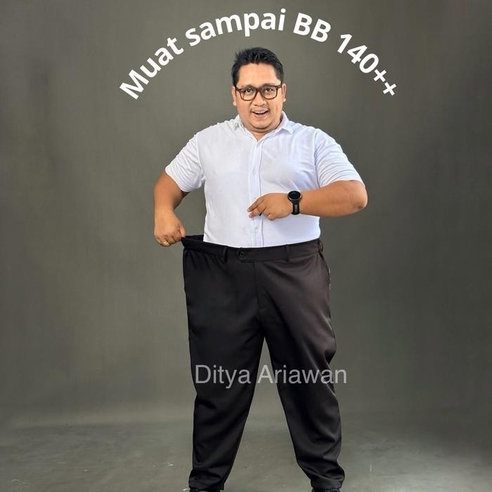 Celana Panjang Kerja Formal Jumbo Pria Slimfit Stretch Karet Terbaru