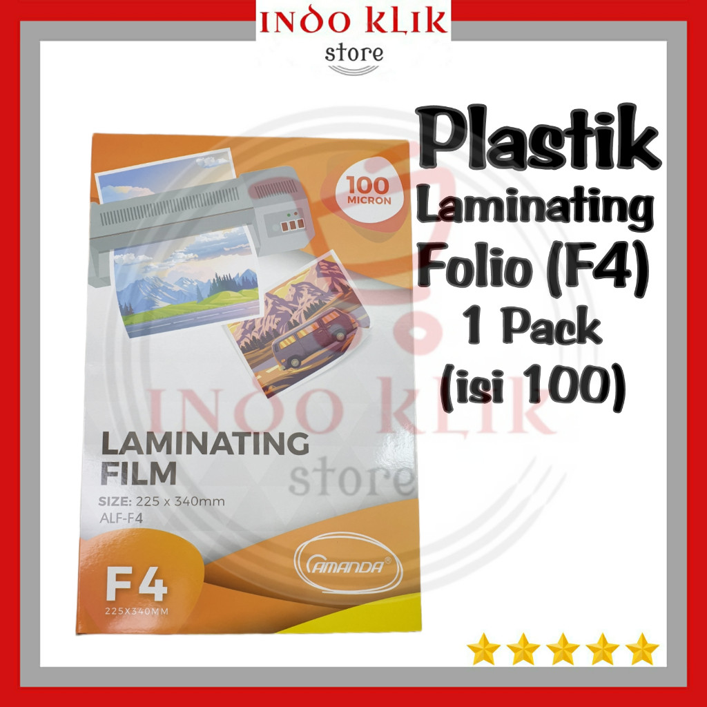 

UM1 Plastik Laminating Film F4 Folio Amanda 100 Micron / isi 100 Lembar 225 x 340mm / untuk 1 Pak