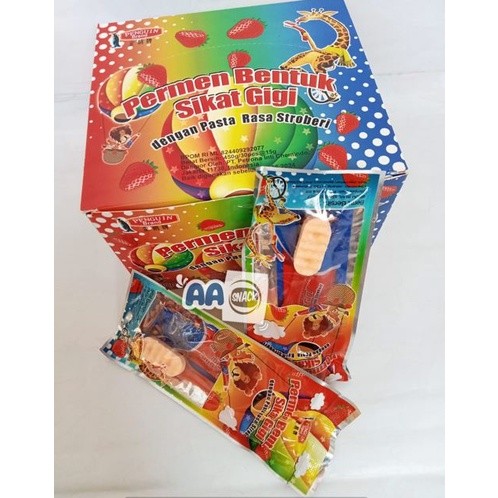 

Cemal Cemil Makyus Permen Bentuk Sikat Gigi Dengan Pasta Rasa Stroberi Isi 30 X 15Gr