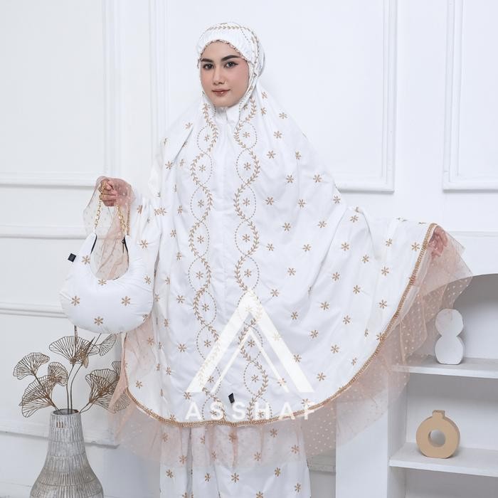 Modra- ASSHAF - Mukena Dewasa Katun Bordir Calista Series Mewah Mukenah Wanita Muslim Cantik