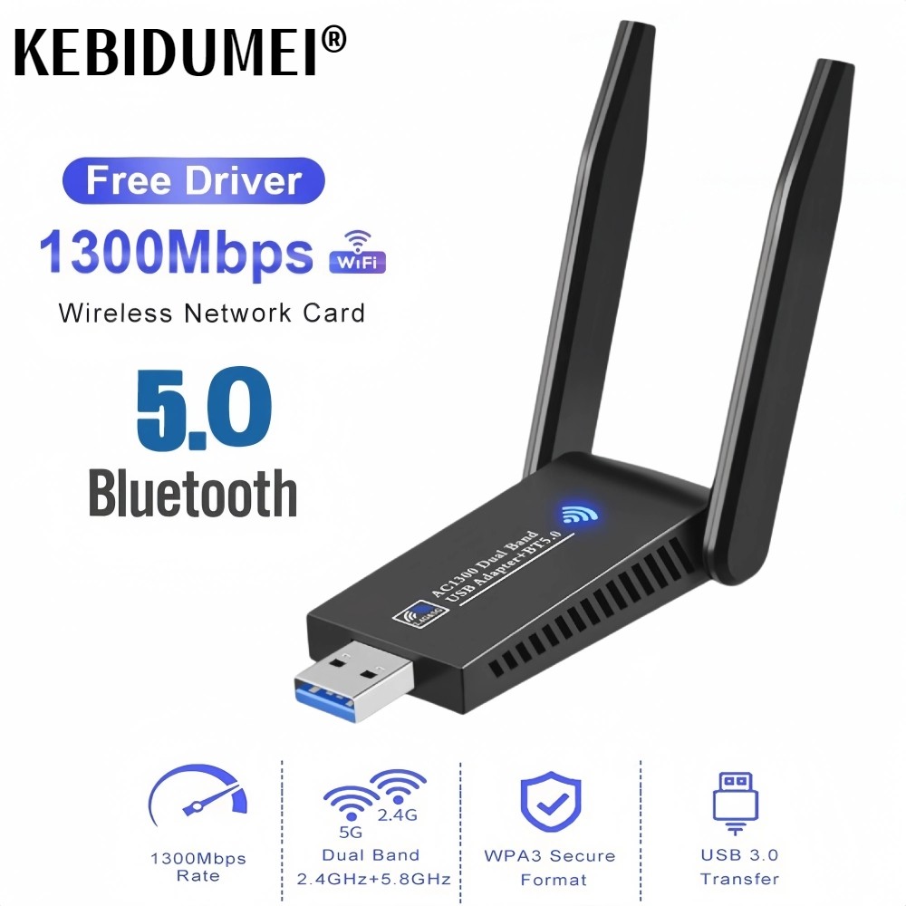 1300Mbps USB 3.0 WiFi Bluetooth 5.0 Adapter 2in1 Dongle Dual Band 2.4G&5GHz WiFi 5 Network Wireless 