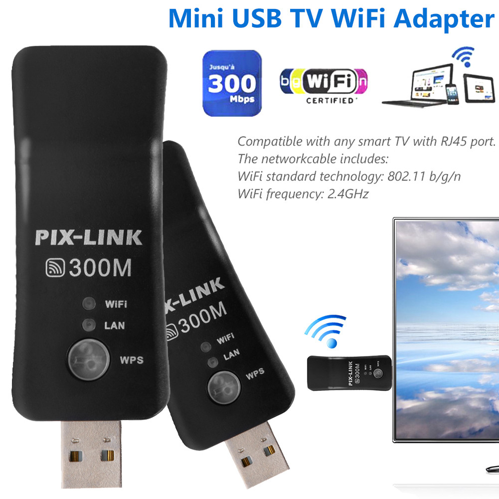 300Mbps USB TV WiFi Dongle Adapter Universal Wireless Receiver 2.4Ghz Network Card RJ45 WPS  for  So