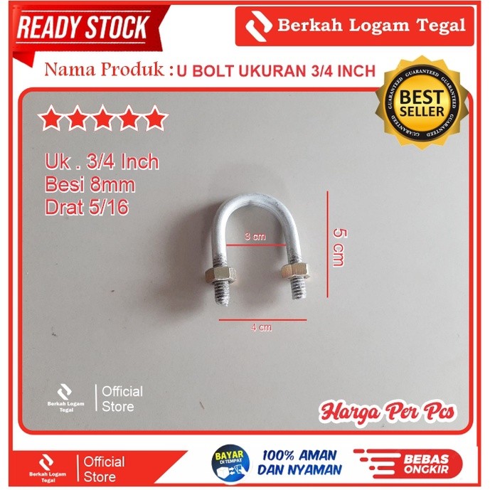 U Bolt 3/4 Inch / Klem Pipa / Baud U Grosir Termurah