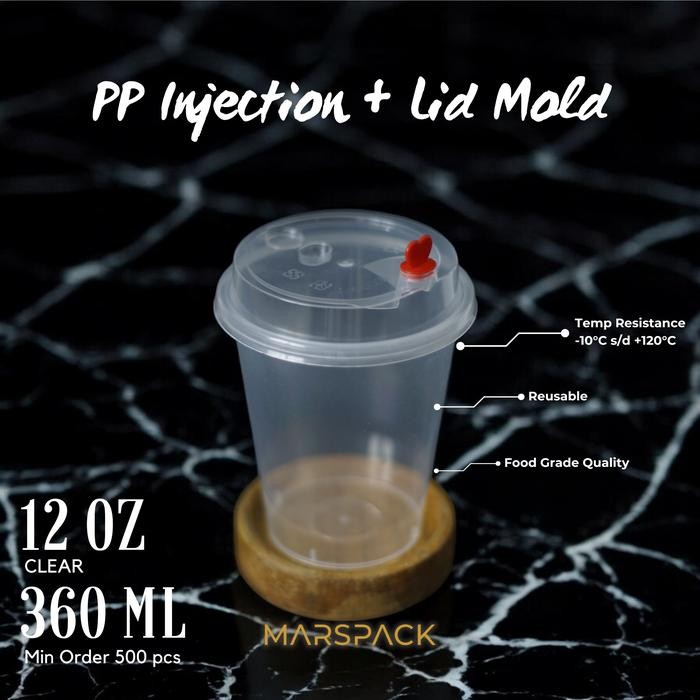 LANGSUNG DI CO CUP INJECTION PP 12OZ (360ML) & TUTUP - CUP PLASTIK DATAR