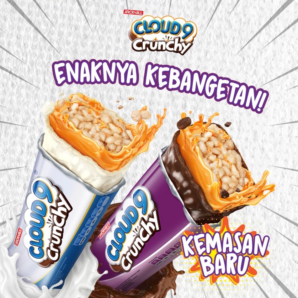 

( BERKAH ) CLOUD 9 Crunchy Wafer Bar Coklat Vanila Renyah 336 gr 1 box 24 pcs Jack & Jill Wafle