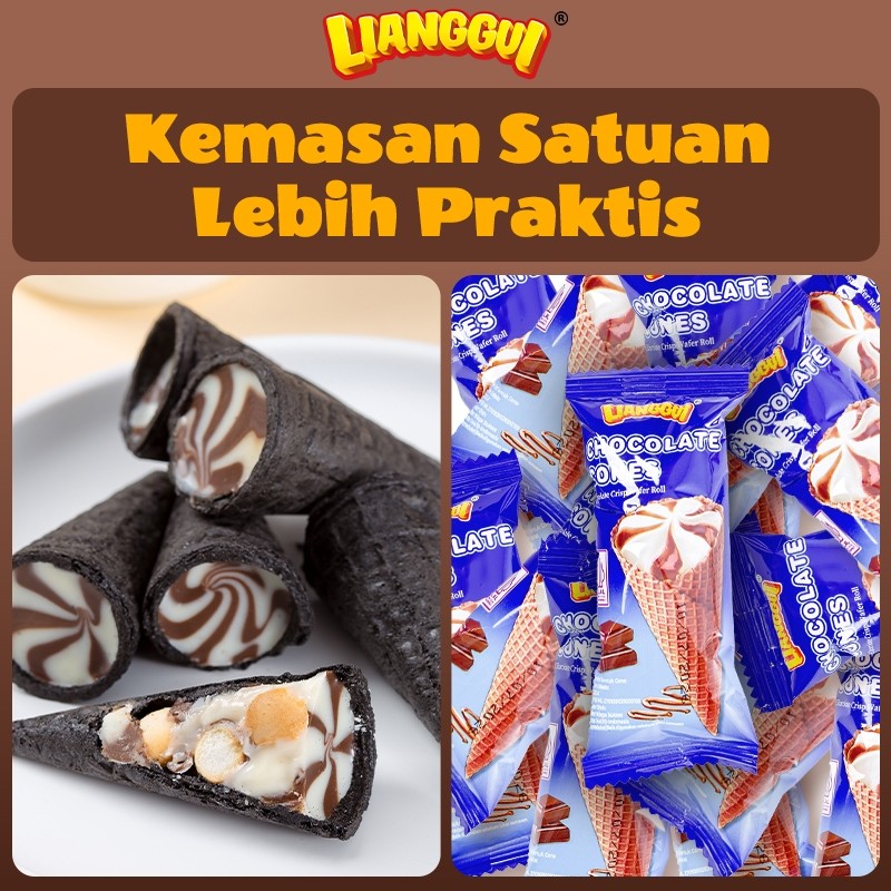

240g Lianggui Chocolate Cones Halal Wafer Renyah Isi Cokelat Melimpah Cemilan Enak untuk Keluarga