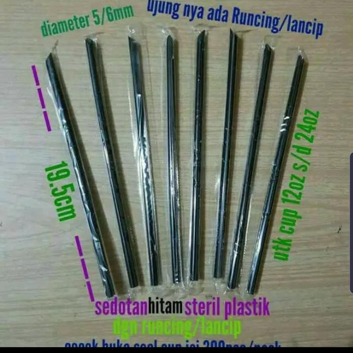 JTTOP" SEDOTAN 6MM 20CM HITAM BUNGKUS PLASTIK STERIL SEDOTAN BUBLE KECIL JUS