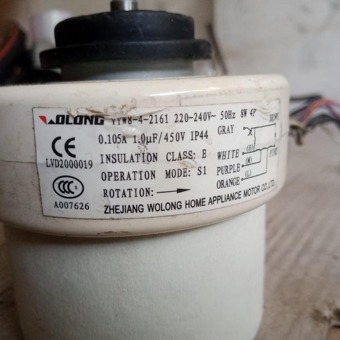 Ready Motor Fan Indoor AC Split OLONG YYW8-4-2161 220-240V 50Hz 8W 4P 0.105A 1.0uF/450V IP44 Bekas