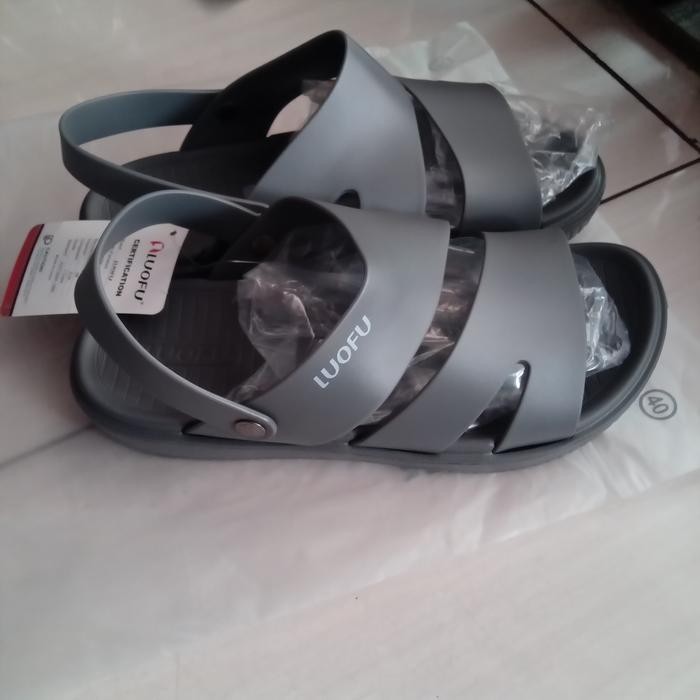 Sandal Luofu E 6181 Slop Tali Pria Hitam Elegan #Gratisongkir