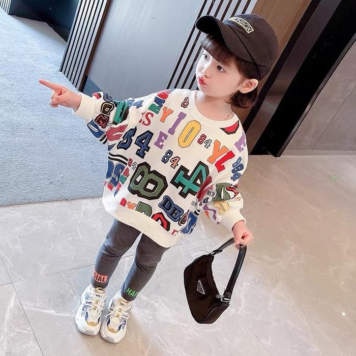 2-8TAHUN SETELAN SWEATER LEGGING BAJU ANAK PEREMPUAN SETCEL TRENDY PINK PUTIH