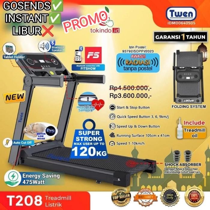 JUAL TREADMILL T208 ALAT OLAHARAGA LARI GYM FITNES LISTRIK HOMEWORK TWEN