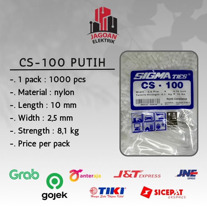 

KABEL TIS / CABLE TIES CS-100 PUTIH ISI 1000 PCS SIGMA ORIGINAL