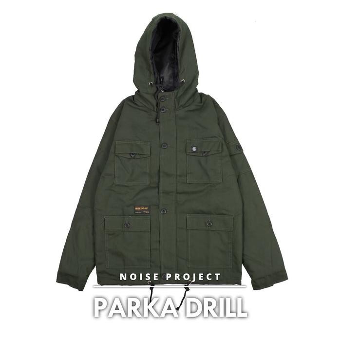 Jaket Parka Pria Original Noise Hijau Army Kanvas Drill Premium M L Xl Promo