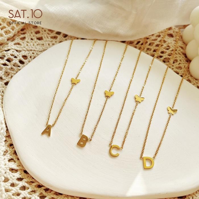 SAT.10 Kalung Rantai Liontin KupuKupu Dan 26 Huruf Warna emas Gold Dan Rose Gold Titanium ainless