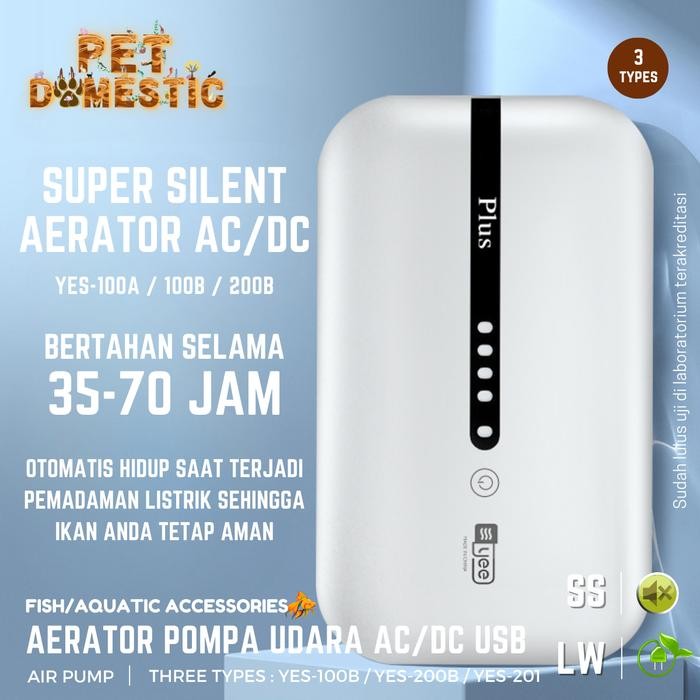 Aquarium Silent Aerator Air Pump Ac Dc Usb Mancing Pompa Gelembung Udara Baterai Cas Airator