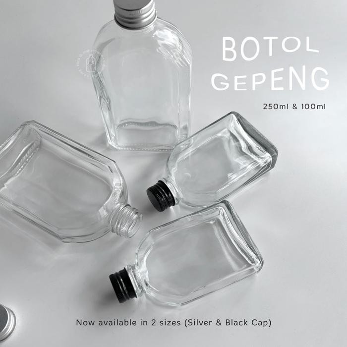 (BestSeries) Botol kaca gepeng flat glass bottle - botol juice kopi - Gepeng