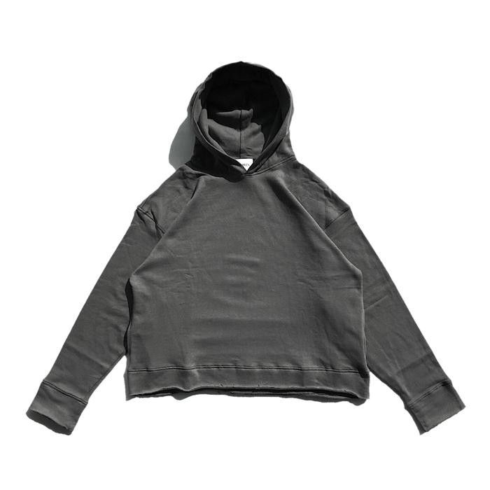 TERBARU.. UNFINISHED OVERSIZE FLEECE COTTON HOODIE 280 GSM SEMI CROP DARK GREY