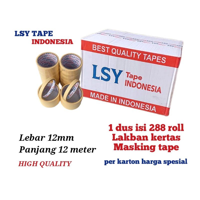

lakban kertas / masking tape 12mm x 12meter full 1 dus isi 288 roll LSY TAPE ( CBM )