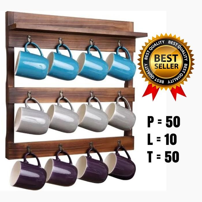 PROMO Rak Gelas Tempel Dinding - Model Baru Kayu Paku Plastik