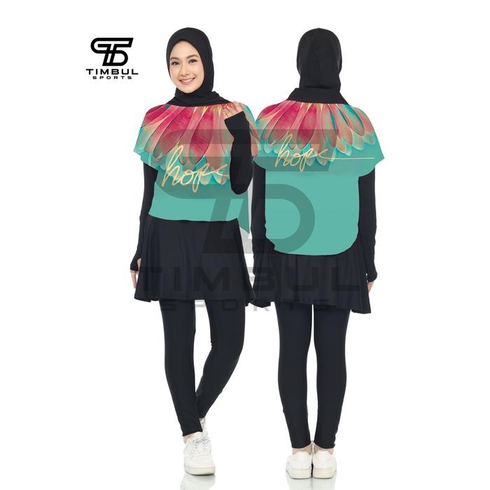 Stelan Baju Olahraga Wanita Muslimah Senam Renang Lari Bersepeda Legging Rok Hijab Rompi
