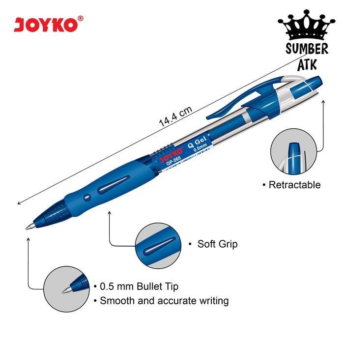 

ID GEL PEN PULPEN PENA JOYKO GP-265 BLACK / BLUE / RED Q GEL 0.5 MM - 1 PCS