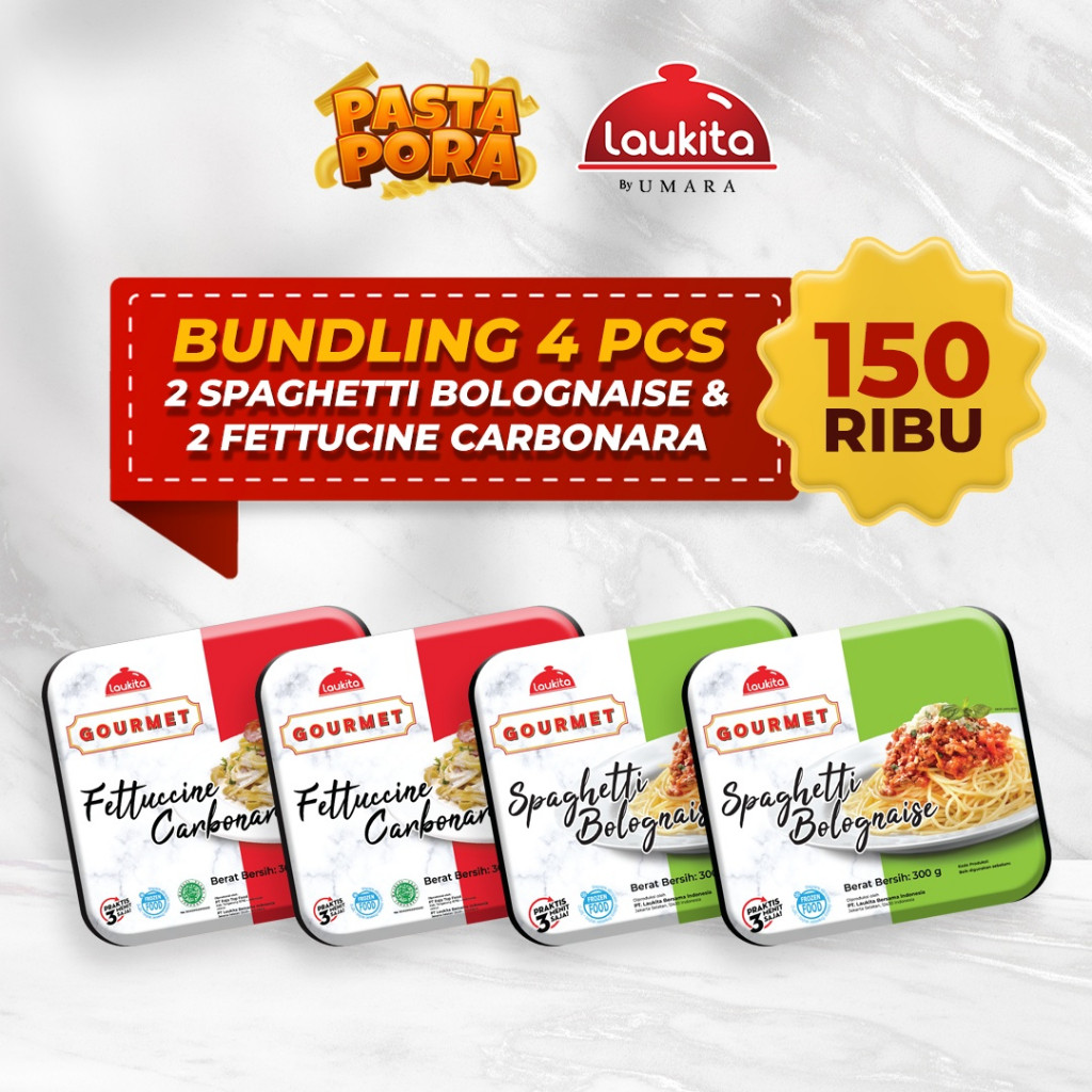 

Paket Laukita Gourmet Spagetti Bolognaise 2 - Fettucine Carbonara 2 - isi 4